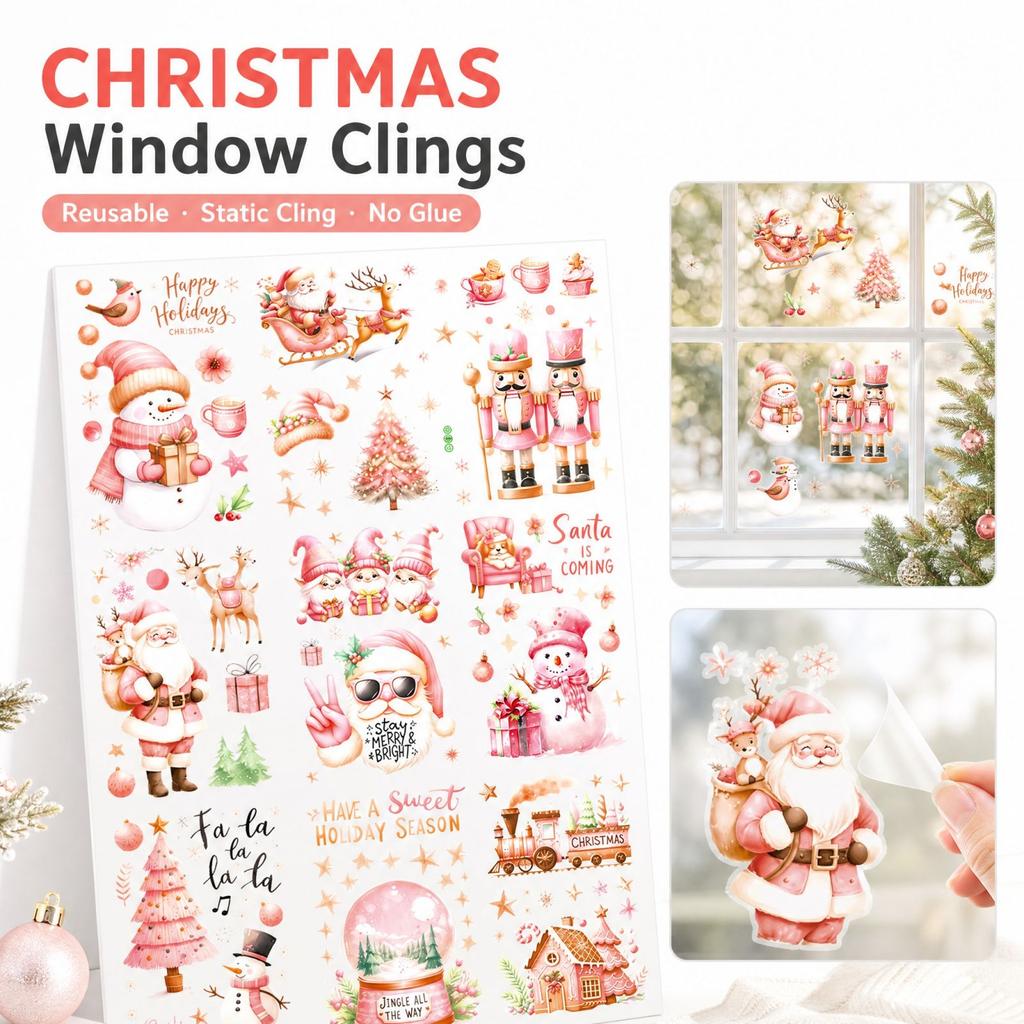 Christmas Window Stickers Set, Holiday Glass Decals for Winter Window and Mirror Decor