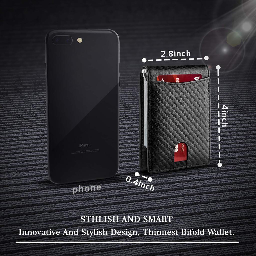 Carbon Fiber RFID Card Holder: Multi-Card Slots, Money Clip, Coin Purse, and Microfiber Leather Credit Card Sleeve for Men.