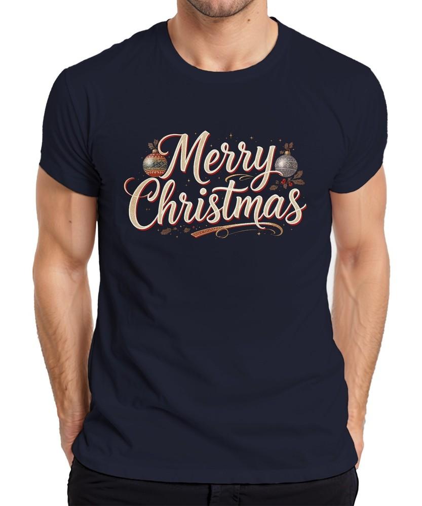 Merry Christmas Xmas Baubles Hand Lettering Retro Unisexs Tshirt S