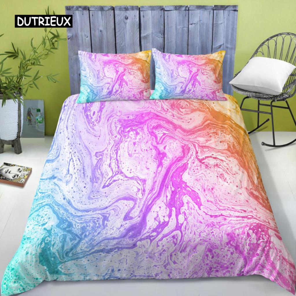Regenbogen Druck Bettwäsche Set, Bunter Streifen Bettbezug Weiches Bettwäsche Set, Einzelbett King Queen Größe 3-teilig Polyester Bettdeckenbezug