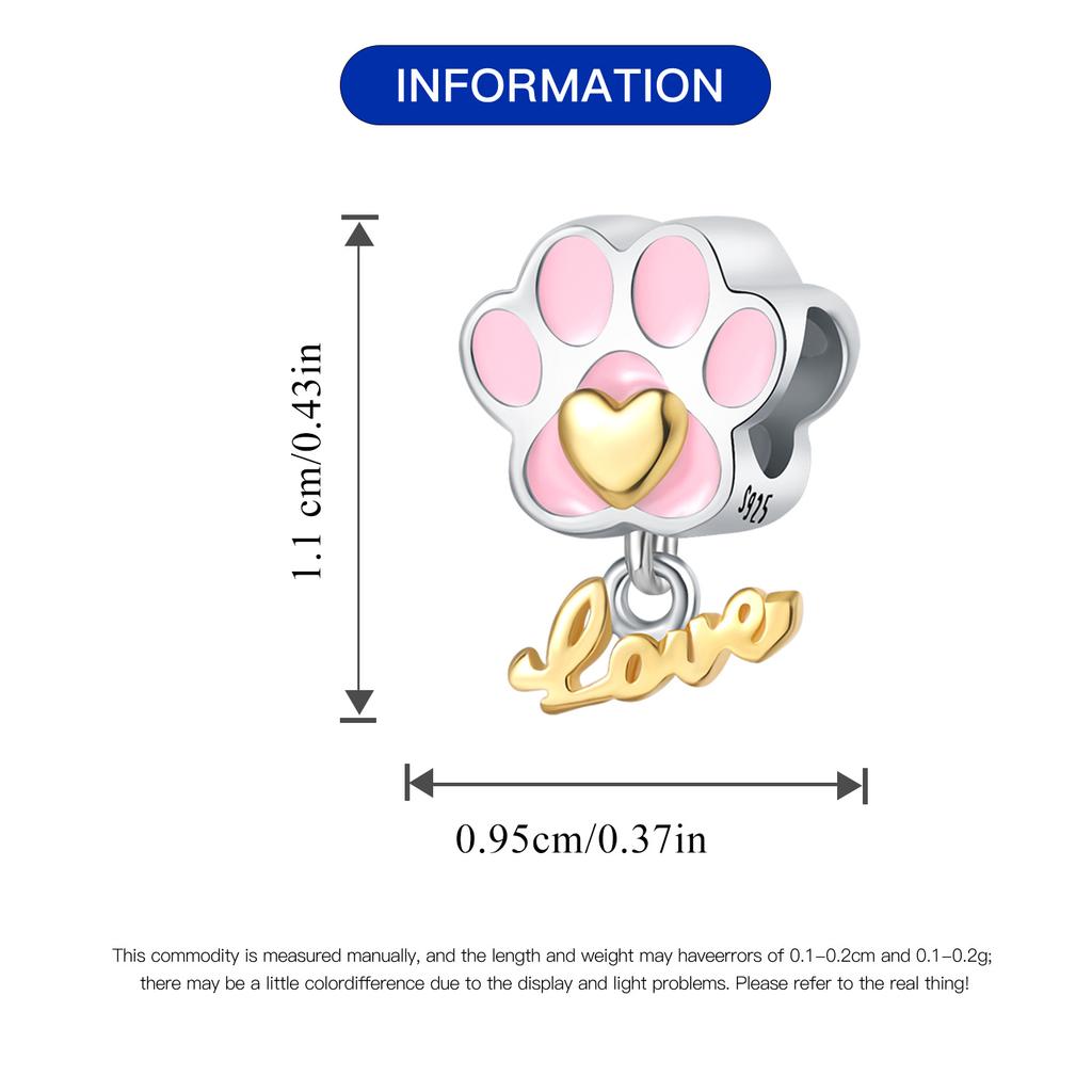 Beads Copper Charms Original Pink Claw Love Pendant Beads Fit Bracelet Jewelry Diy Women Fine Gift Accessory