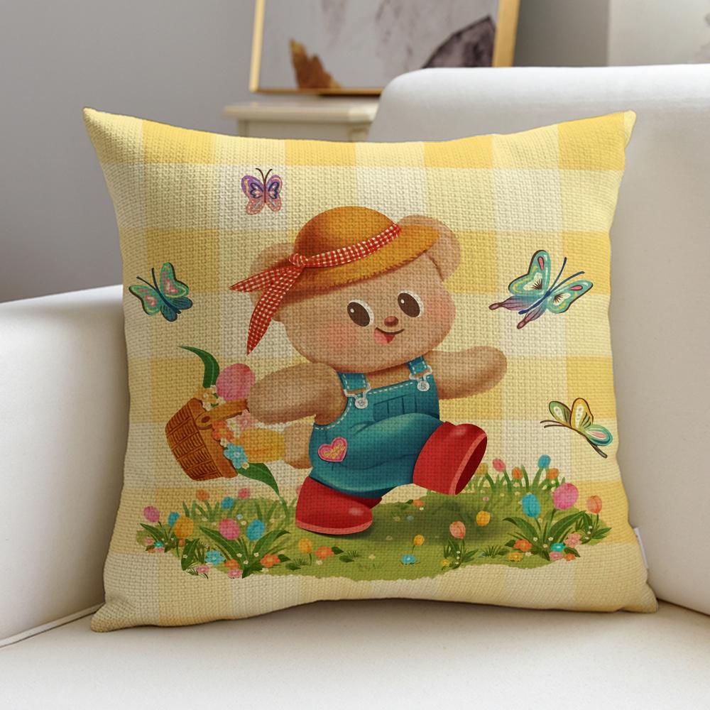 Cute BButter BearS Cushion Cover Breathable and Skinfriendly Linen Pillowcase Square Removable and Washable Cushion