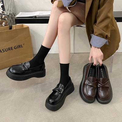 Women's New Autumn Shoes Platform-soled Retro Spring and Autumn Single Shoes Black British Small Leather Shoes
