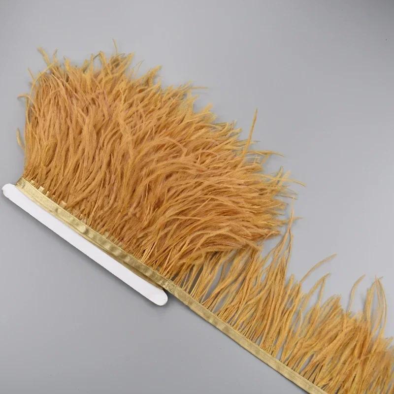 Feather1Meter Ostrich Feathers on Ribbon Tape 10-15CM Feather Tassel Fringe Trim Boa Sewing Trimmings Needlework Clothes DIY Decoration