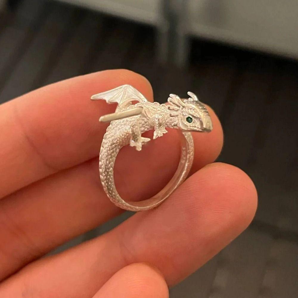 Punk Style Dragon-shape Rings Kit Animal Shaped Fashion Finger Ring Men