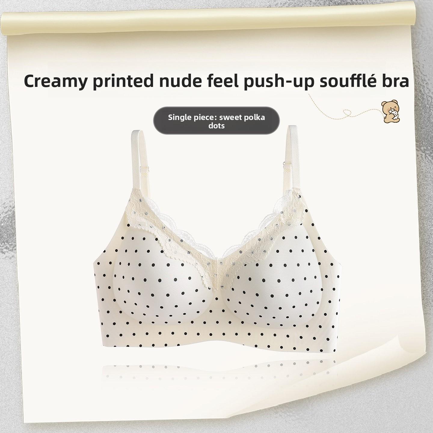 

Ladies Spring and Summer Sexy Lace Wave Dot Floral Gather Small Bosoms Show Big No Trace Underwear 34/75AB