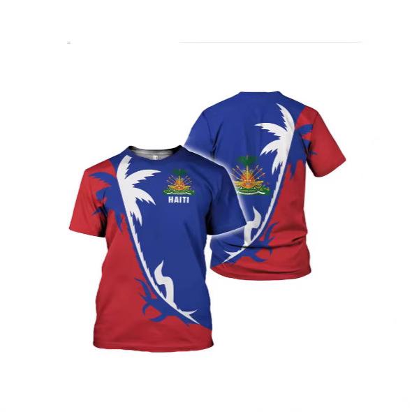 Fashion 2025 Haitian flag pattern T-shirt 3D printing Haiti National Day short sleeve fashion trend crew neck T-shirt American
