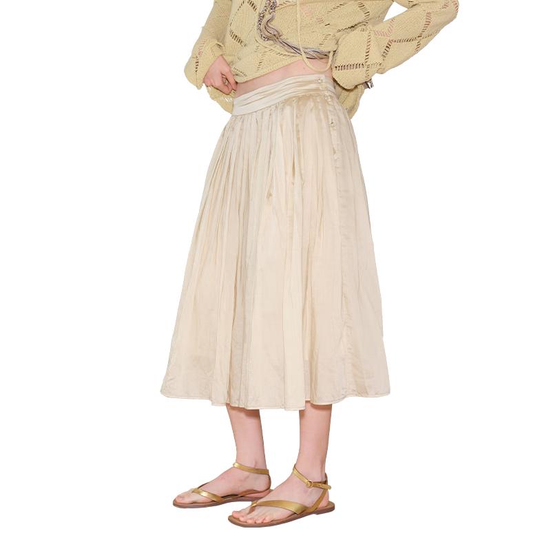 

GREEN BELT Lyocell A-Line Pleated Skirt L