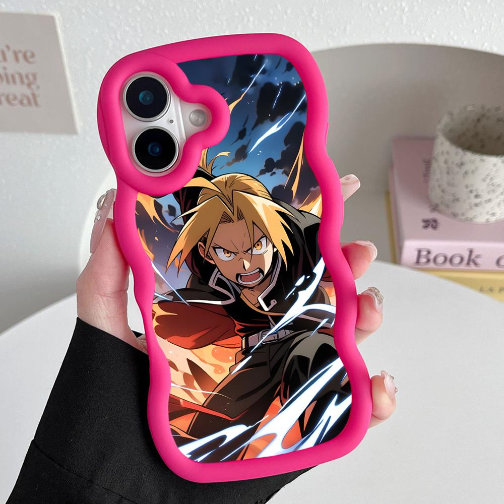 

Fullmetal Edward Elric Phone Case for iPhone 17 16 15 14 13 12 11 Air Pro Max Plus Red Soft TPU Wavy Edge Cover iPhone 16 Plus