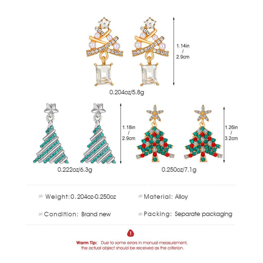 Glitter Rhinestone Stud Earring For Women Creative Christmas Tree Shaped Dangle Earring Exquisite Jewelry Accessory Xmas Gifts