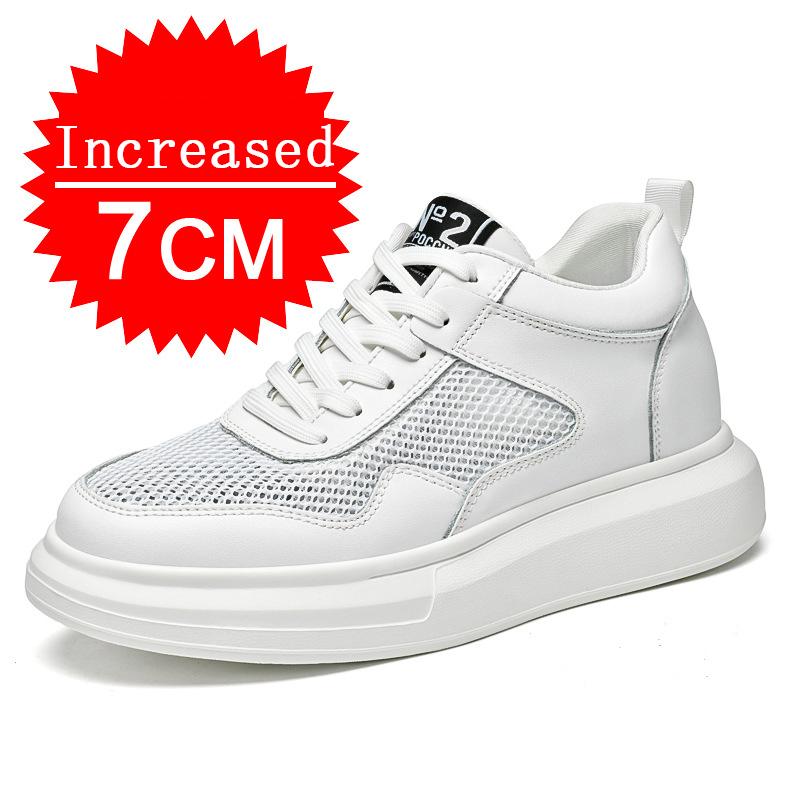 7CM Genuine Leather Heightening Shoes Breathable Mesh For Summer Casual Fashion Sport Platform Shoes Increase Height Shoes 38-45