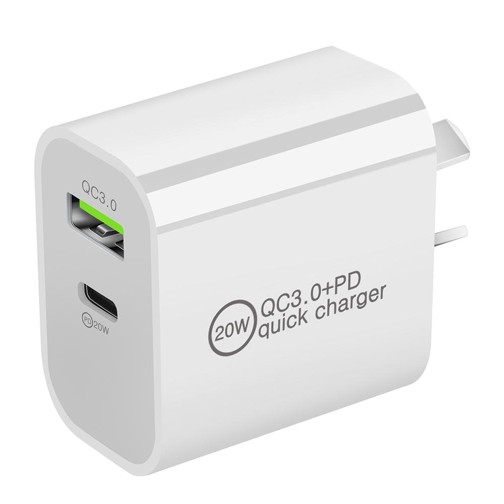 2 Ports Charger QC3.0 USB A Type C 20W PD Charging Adapter EU USA UK AUS Plug Power Supply Dock for iPhone Samung Phone Tablet