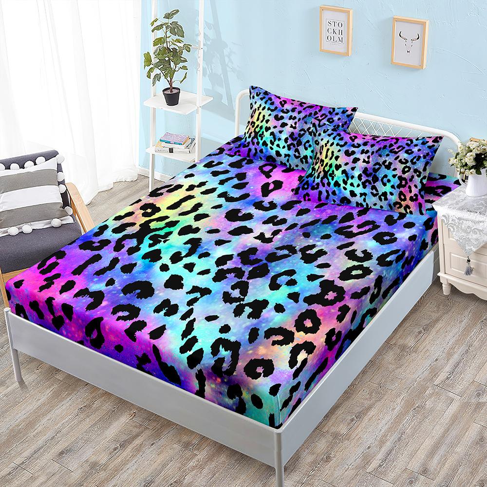 

Leopard Print Rainbow Mattress Three-Piece Set, Mattress Cover, Mattress Protective Cover Sheet 100*190*40cm*1 Pillowcase 51*75cm*1