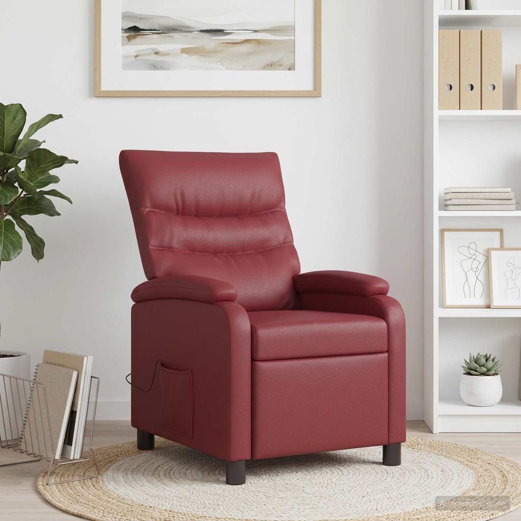 Massage Recliner Chair Wine Red Faux Leather