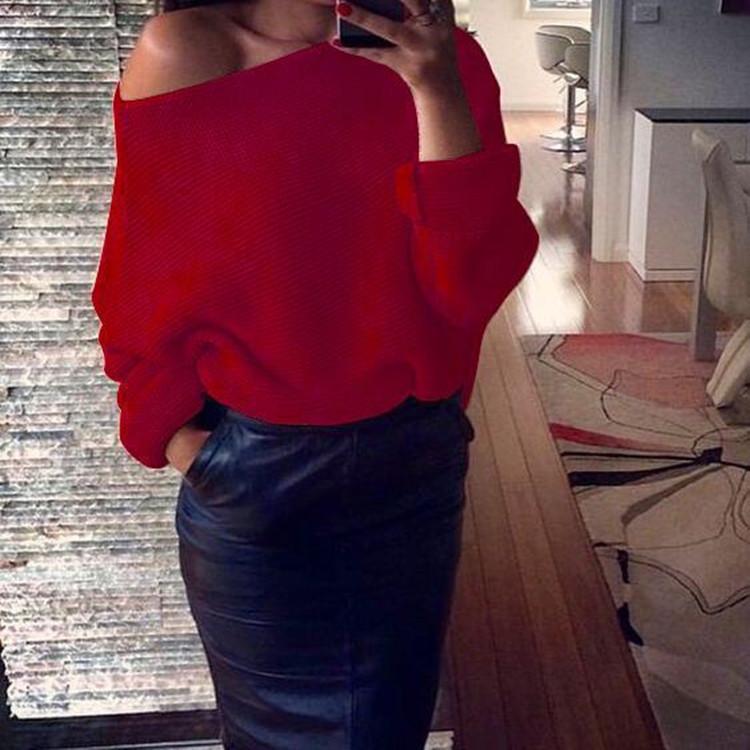 Ebay Autumn And Winter New Women'S One-Word Neck Sweater Sexy Off-The-Shoulder Bat-Sleeved Knitted Sweater Women