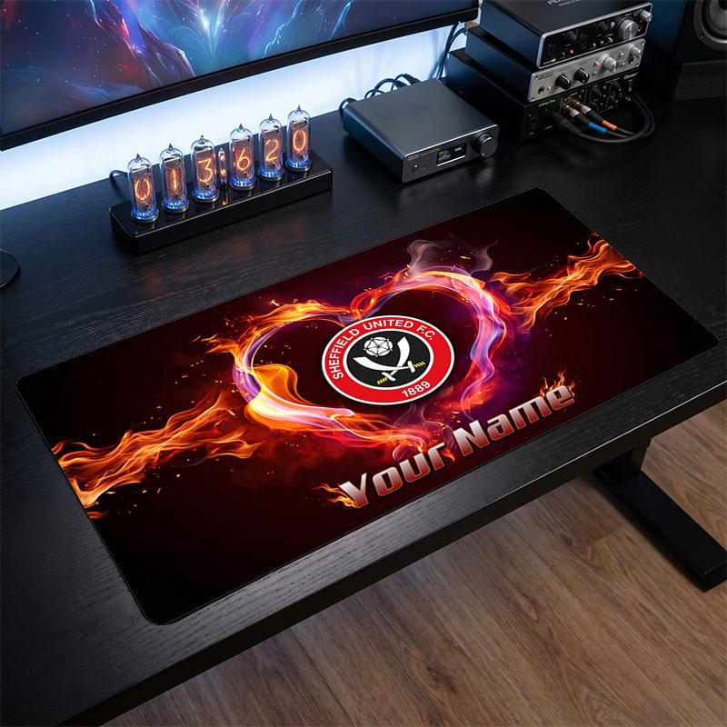 Sheffield United FC Custom Large Mouse Pad, Personalized Name Text Print, Football Logo Non‑Slip Desk Mat Gaming Gift