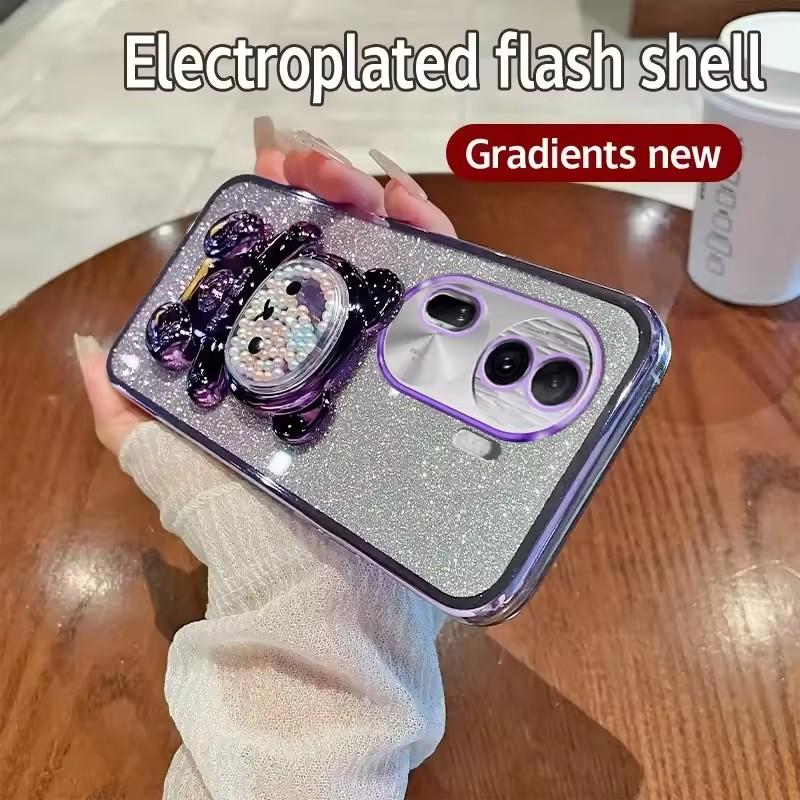 

Блестящий чехол-подставка Candy Bear для телефона OPPO A3 Pro A3X A40M A40 A60 A80 5G A18 4G Find X8 X7 Ultra X3 X5 Lite X6 Pro Мягкий чехол For Find X3 Pro фиолетовый