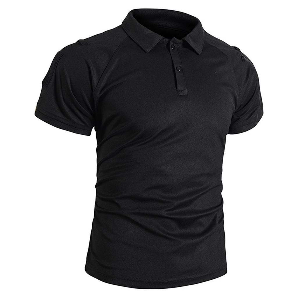 Men's Summer Solid Color Button Zipper Pocket Lapel Loose Short Sleeve Top