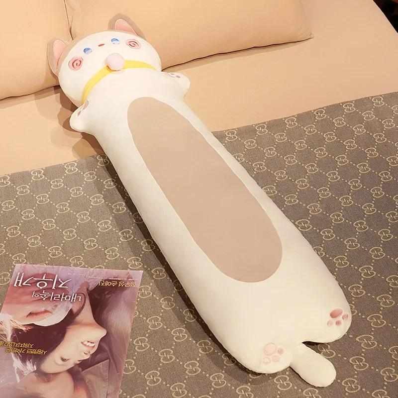 Long Cat Plush Body Pillow Kawaii Cartoon Cat Sleeping Back Cushion Cute Sofa Bedroom Decorative Body Pillow Stuffed Doll Decor