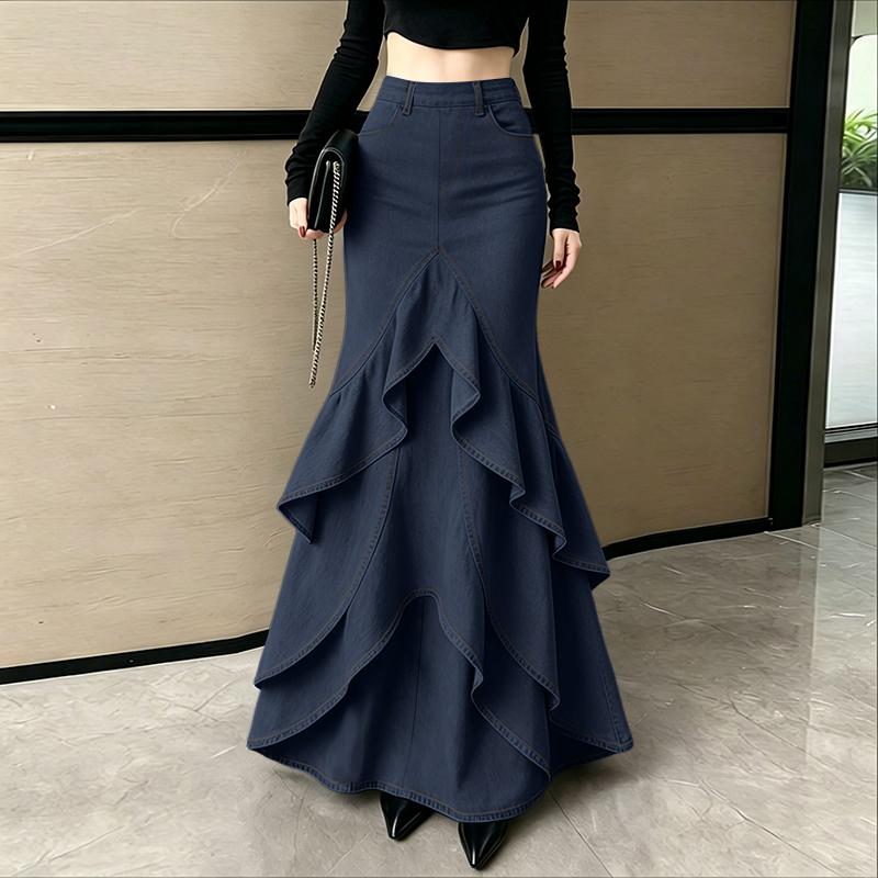 

ZANZEA Womens Elegant Casual Multi-Layer Ruffled Fishtail Long Skirt M
