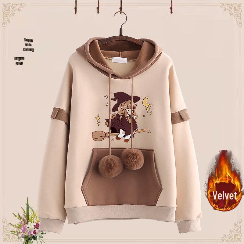 Podzimní/Zimní Sametová Zesílená Dvoudílná Sada pro Dívky (Věk 12-15): Mikina a ležérní sportovní oblečení