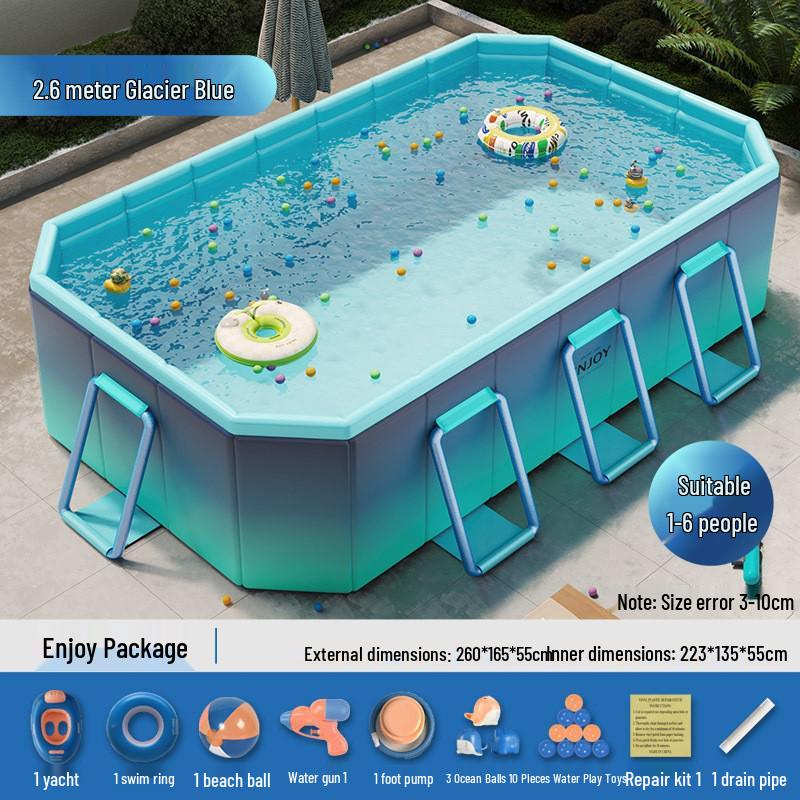 Blue No-Installation Inflatable-Free Family Swimming Pool for Outdoor Home Use - Ready for Immediate Use