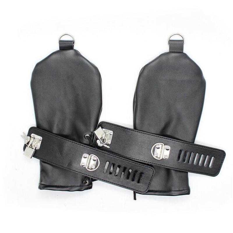 Gepolsterte PU-Lederhandschuhe Fäustlinge Sklavenfessel Welpenhund Pfoten Fäustlinge Rollenspiel Abschließbares Erwachsenen-Bondage-Zubehör Spielzeug