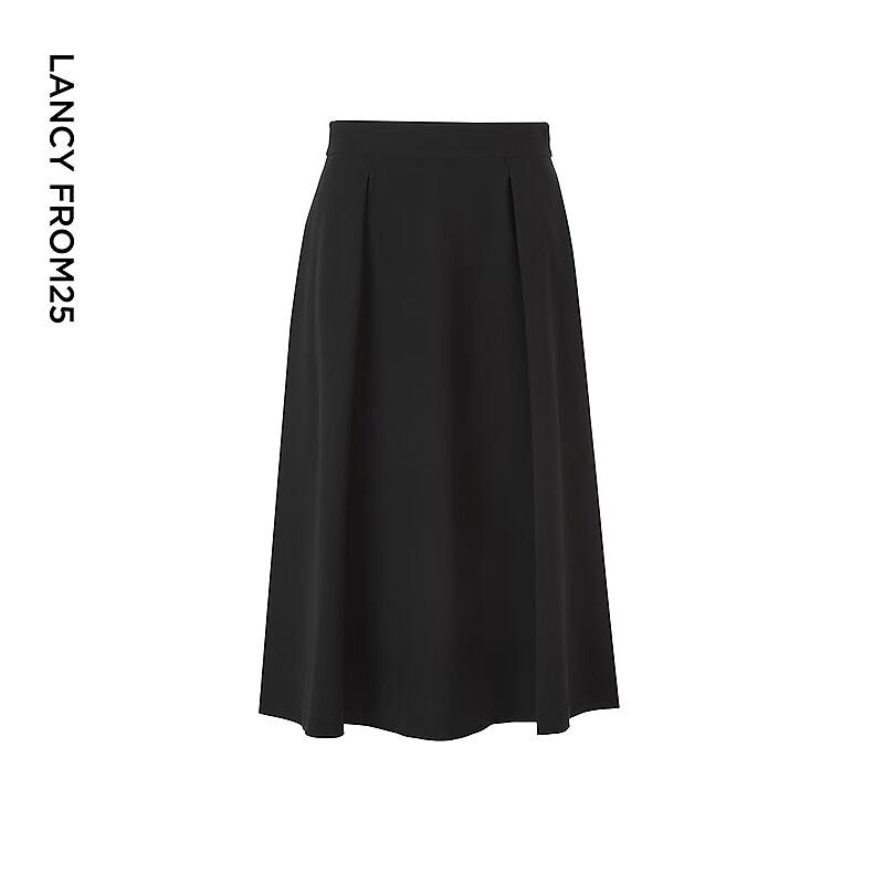 LANCY Hepburn Style Black A-Line Midi Skirt