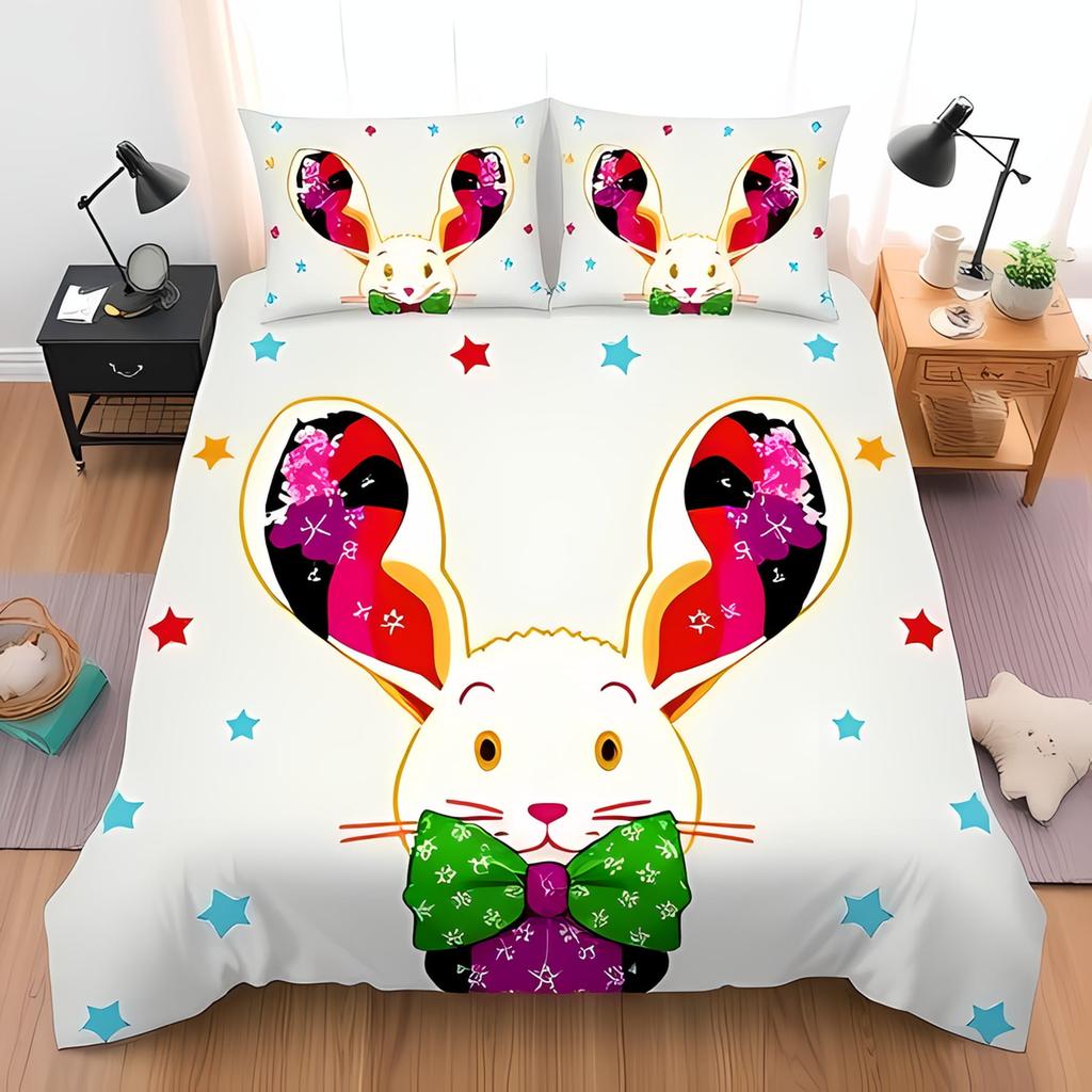 Comforter Whimsical Rabbit Adorable Pink Bedding With Flowers Heart Motif For Rooms Suitable Children Kids And Adults