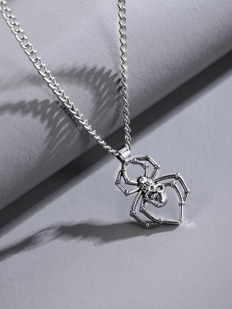 1pc Vintage Punk Style Red Gemstone Spider Pendant Metal Necklace For Men, Suitable For Parties And Daily Life