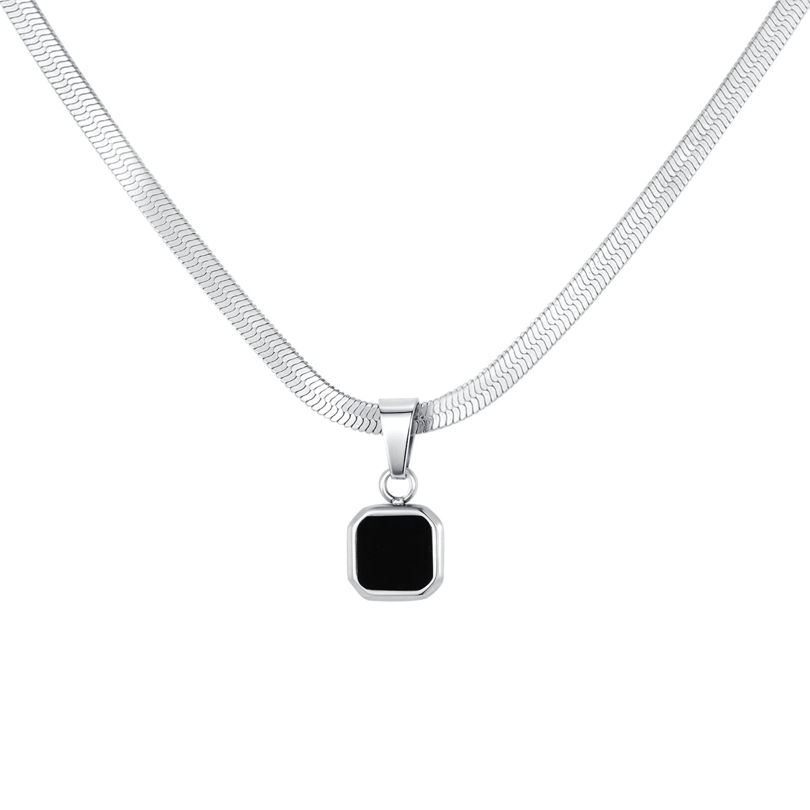 

Stainless Steel Geometric Square Pendant Necklace for Men Women, Herringbone Snake Chain Waterproof Jewelry 18 inch