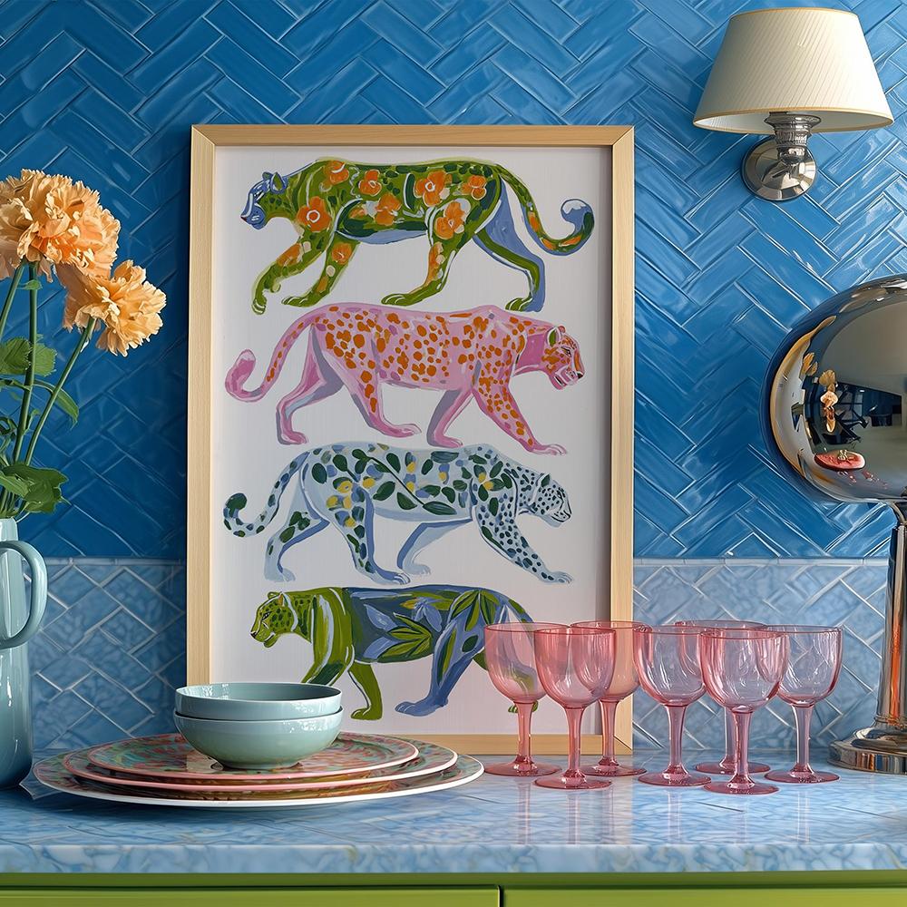Colorful Leopard Wall Art Prints Canvas Painting Dopamine Floral Cheetah Poster Picture For Living Dining Room Beach House Decor