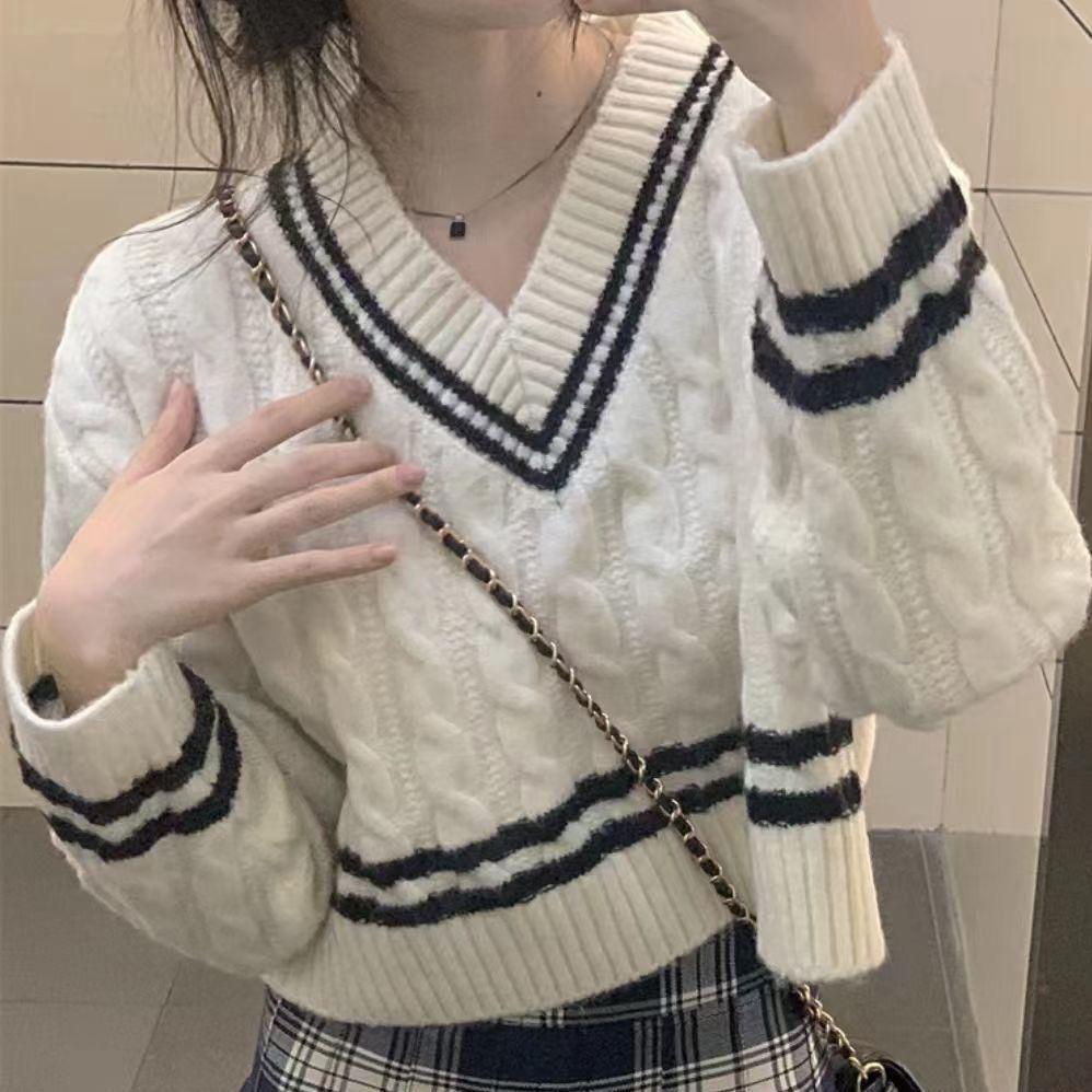 

Женский свитер петтит с цветными блоками, кабельной вязки, с круглым вырезом - Осень/Зима, длинный рукав, свободный крой One Size белый