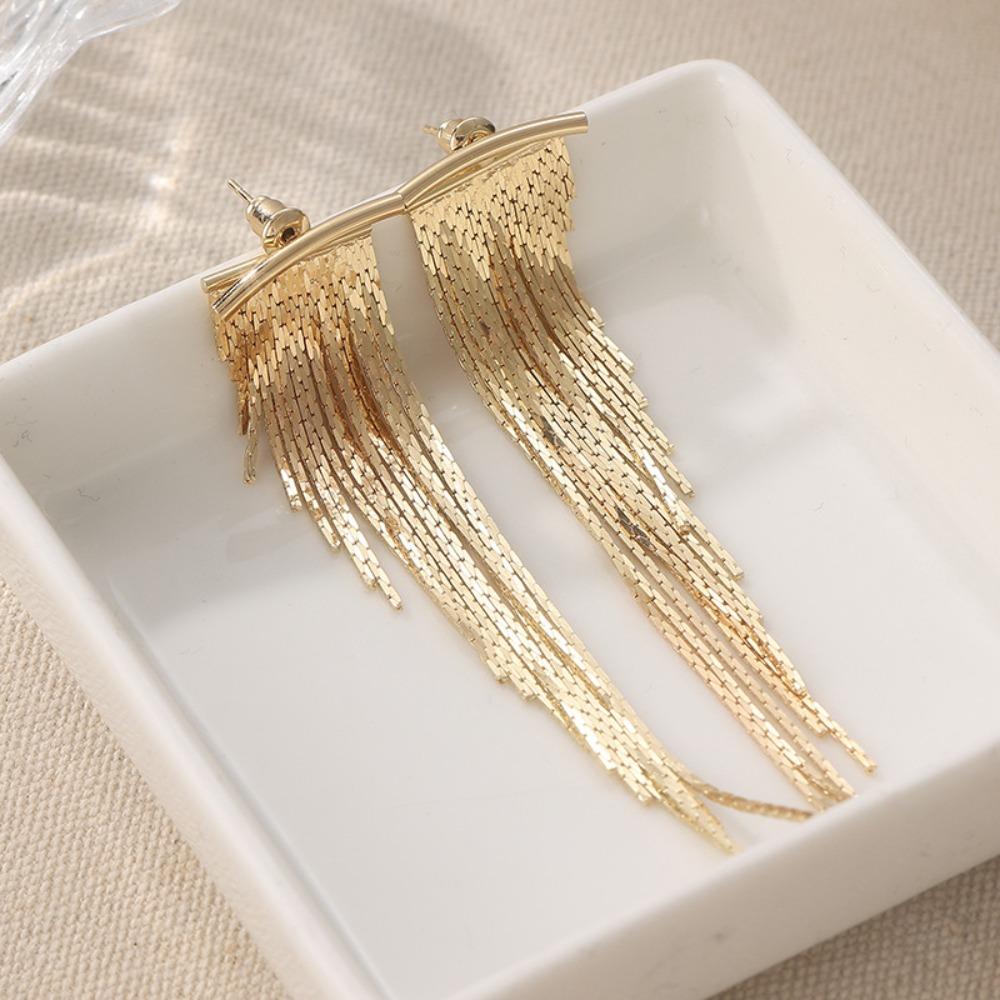 Exaggerated Luxury Gold Color Irregularly Shaped Inclined Long Tassels Dangle Earrings for Women Fashion Party Piercing Jewelry