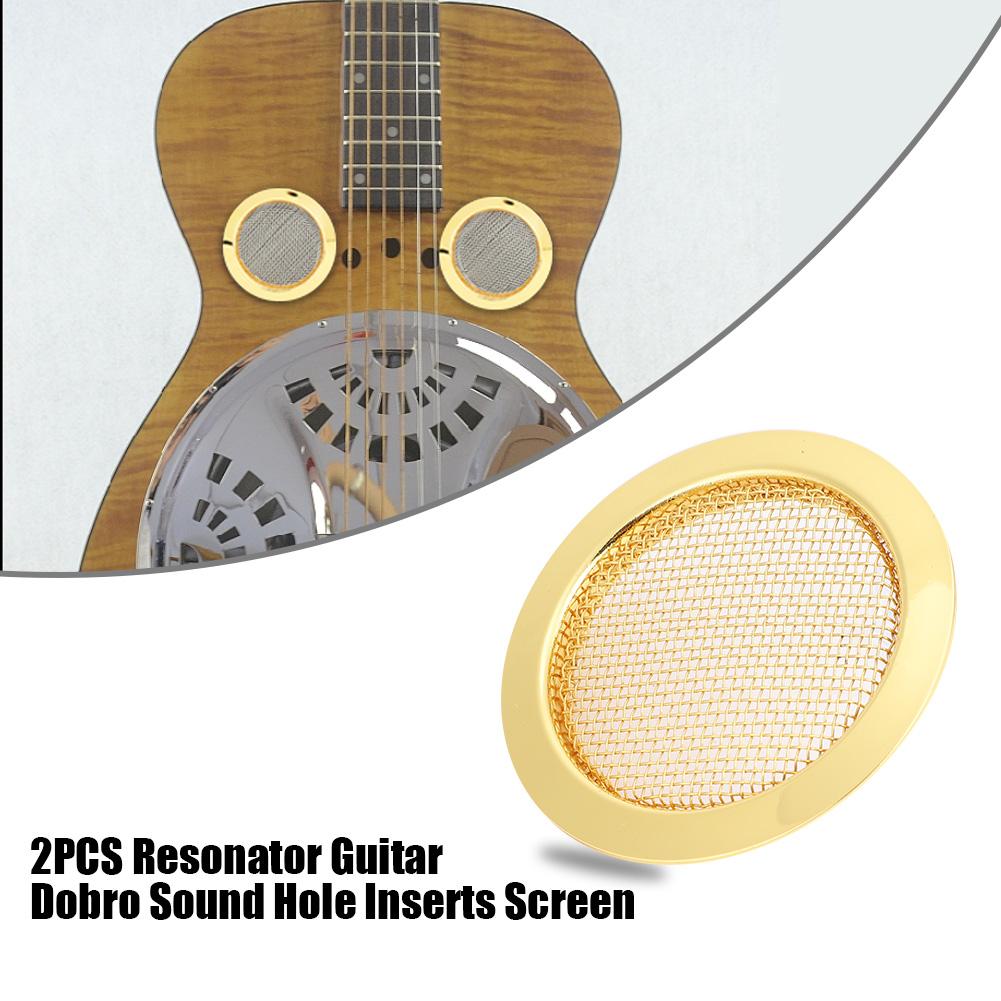 2PCS Resonator Guitar Sound Hole Cover Inserts Screen Metal for Parts(Gold)