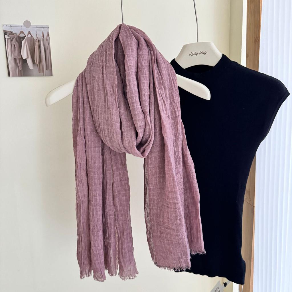 Cotton Linen Scarf Pleated Waffle Texture Women'S Spring And Autumn Thin Solid Color Cotton Yarn Shawl Dual-Purpose Long Winter