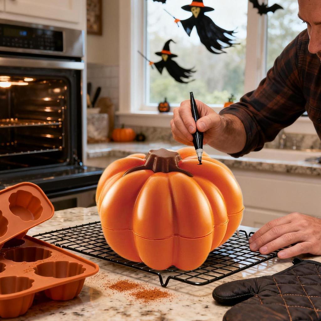 Pumpkin Mold Festive Halloween Mold 3D Non-Stick Chocolate Mould for Party Dessert Cooking Birthday Kitchen Holiday Home Baking