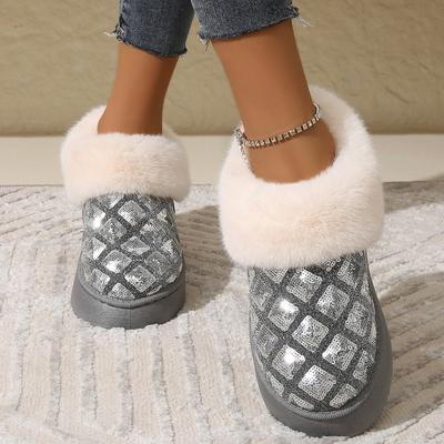 Fur Women Slippers Flats Bling Shoes Fashion Winter Designer New Slingback Snow Boots Warm Casual Female Plus Velvet Shoes