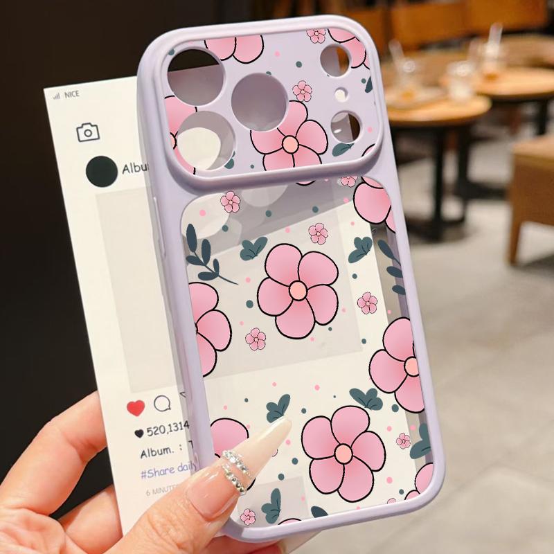 Cartoon Flowers Print Case For iPhone 17 Pro Max For iPhone 16 15 14 13 Pro Max Luxury Hybrid TPU+PC Clear Back Hard Cover