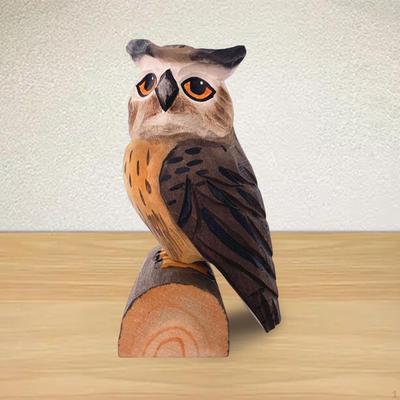 Creative Owl Statue Animal Model Ornament Bird Figurine Collectible Handcarved Bookshelf Tabletop TV