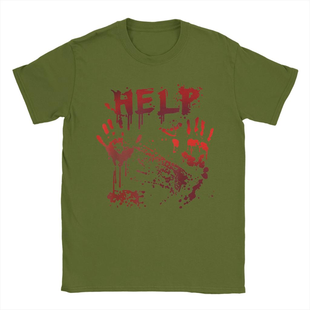 Bloody Hands Help Handprint Halloween T Shirt Men's Cotton Unique T-Shirt Crewneck Horror Tees Short Sleeve merchandise Classic
