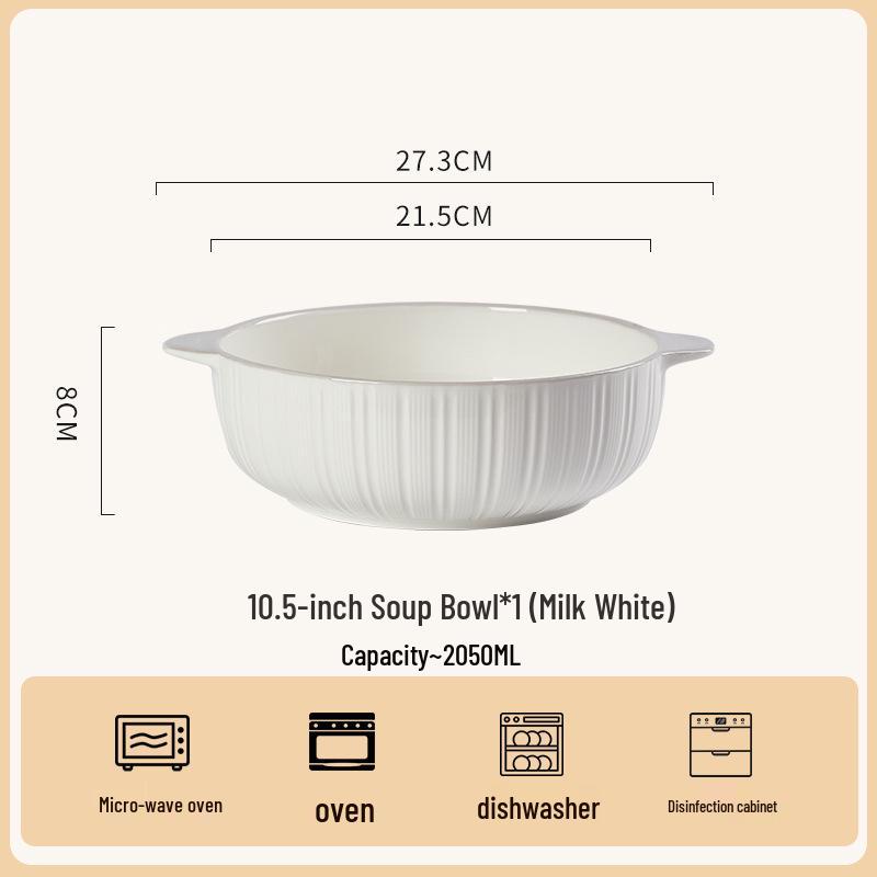 

2025 Большая керамическая суповая миска с двумя ручками - кремовый стиль для рыбы с квашеной капустой или лапши Cream Style Soup Bowl