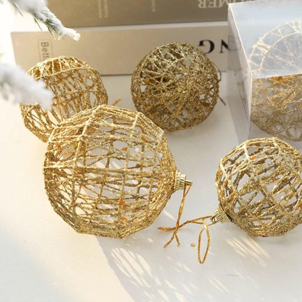 3/6pcs Delicate Christmas Iron Wire Ball Gold Christmas Tree Decoration Pendant Hollow Ball  Office