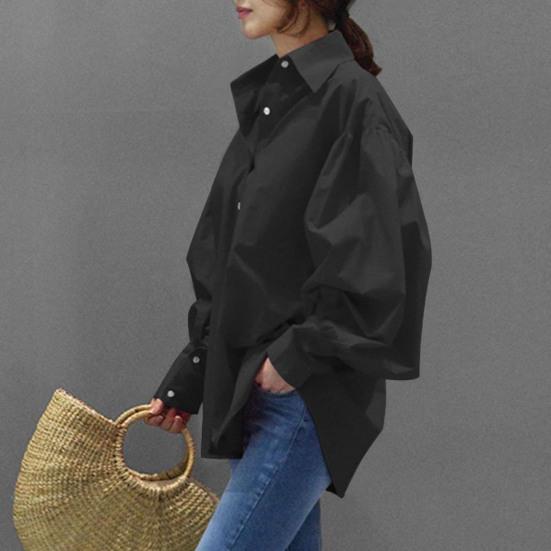 Turn-down Collar Single Breasted Anti-pilling Women Shirt Casual Lantern Sleeve Fashion Shirt Blouse Female Clothing