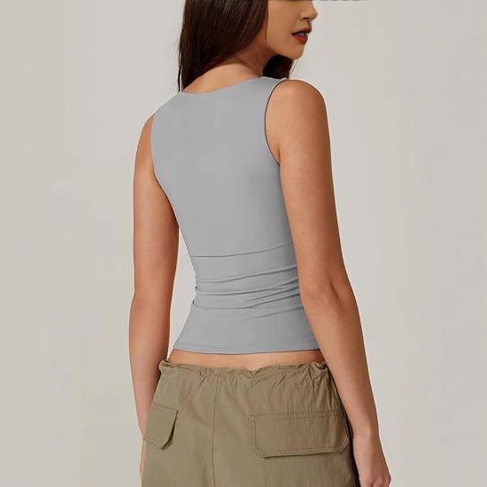 European And American Women'S Clothing Street Hottie Fashion Square Collar Basic Slim-Fit Sleeveless Vest Bottoming Top