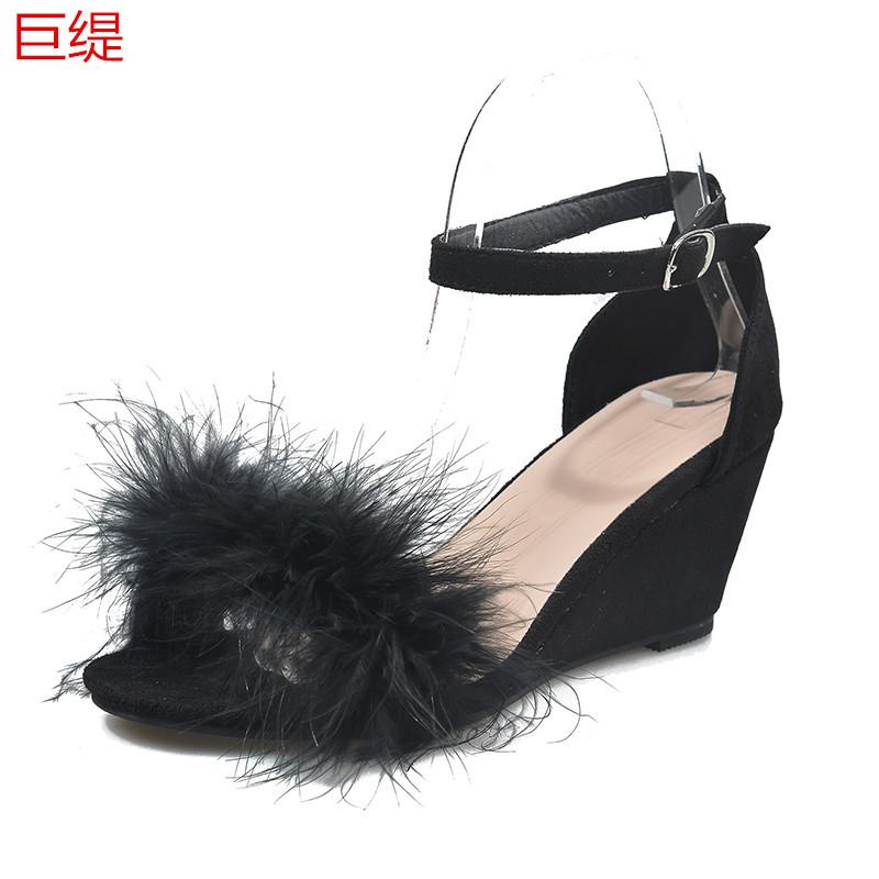 

Juti 2020 summer foreign trade large size wish independent station European and American slope heel women Mao Mao women s sandals 35 чорний