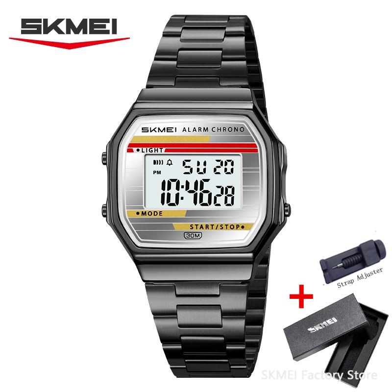 SKMEI 2514 Luxury Retro Digital Sport Watch for Men Stainless Steel Military Waterproof Wristwatch Mens Clock 1123 Reloj Hombre