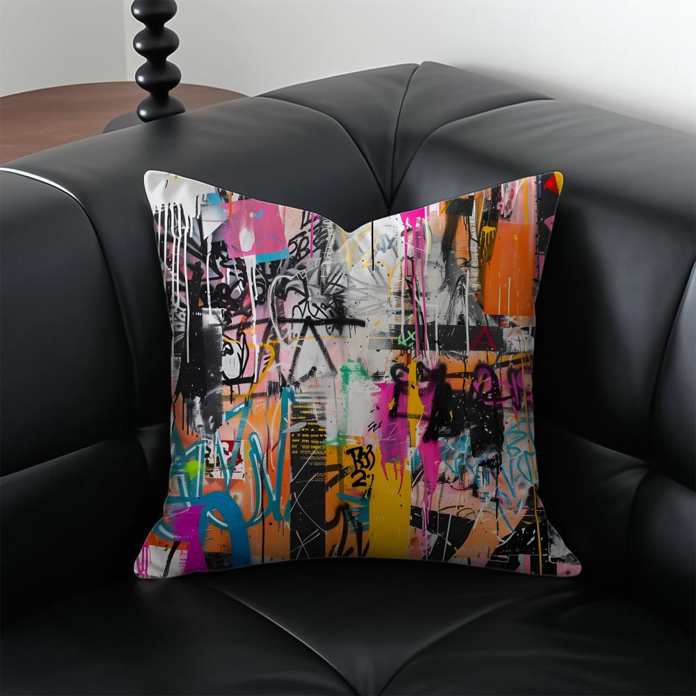 pop Street fashion graffiti art patterns Cushion Cover Pillow Case Antidustmite Invisible zipper silky plush cushion