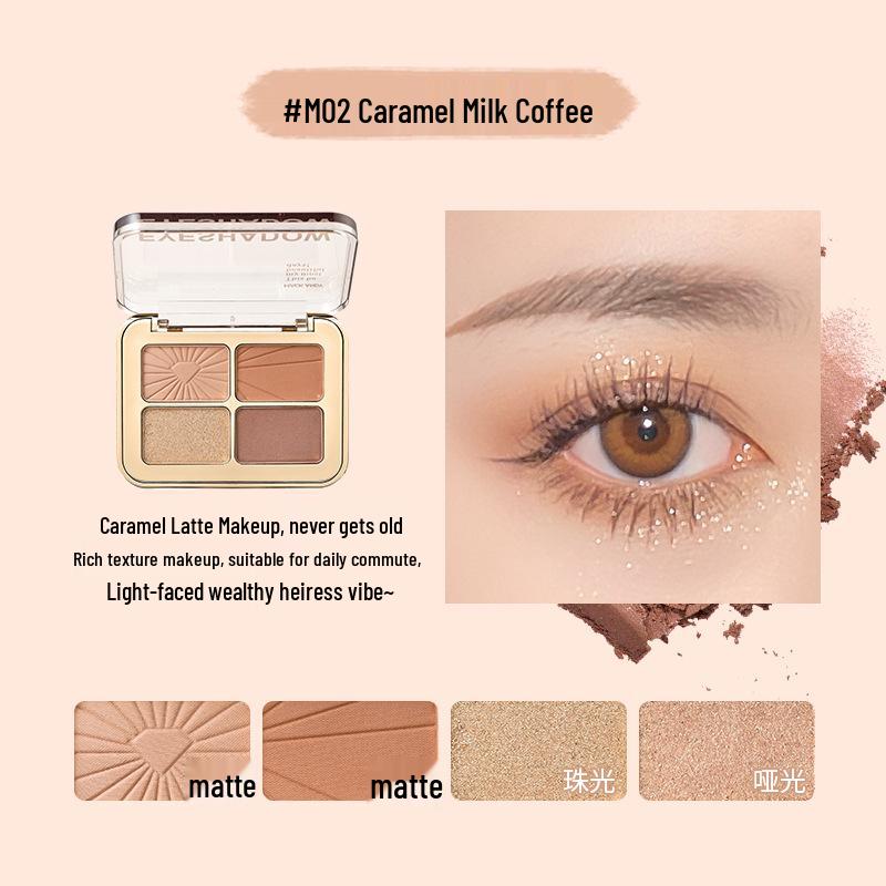 Makandi Luxurious Four-Color Eyeshadow Palette: Silky Matte, Pearlescent, and Fine Glitter Earth Tones for Natural Brightening and Contour.