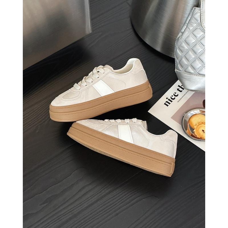 Leather platform white shoes women's spring new versatile lace-up heightening sports shoes board shoes casual shoes